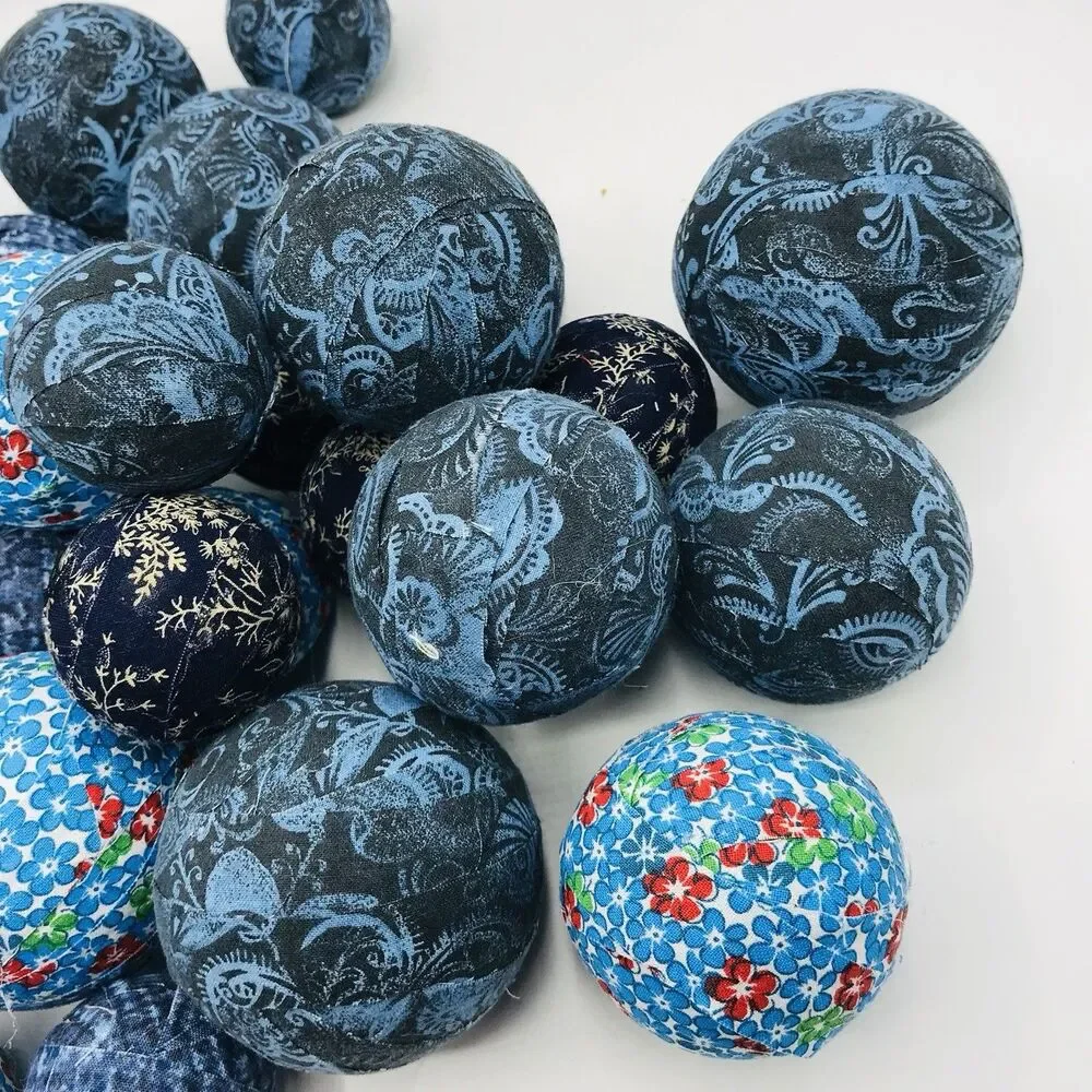 Large Lot of 29 Blue Styrofoam Fabric Covered Balls Handmade Balls Only